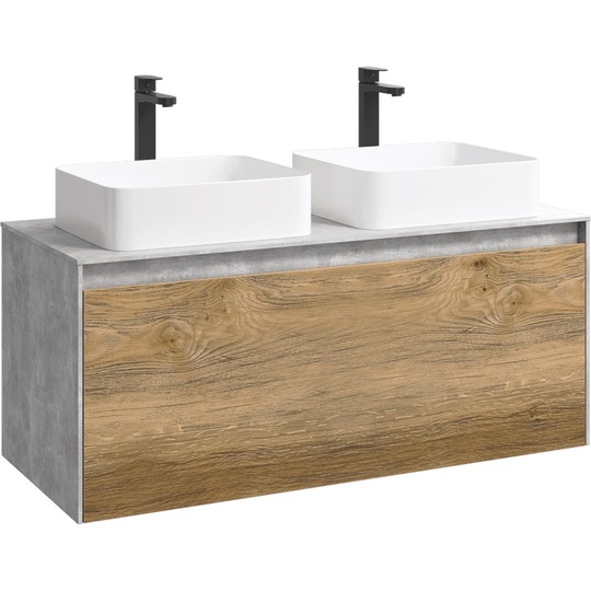 Тумба с двумя раковинами Aqwella Mobi 120 бетон светлый/дуб балтийский
