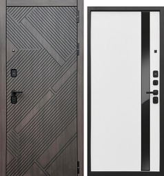 Входная дверь Атриум Альта Лиственница грей/Белый матовый стекло черный лакобель