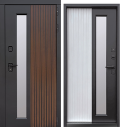 Входная дверь Атриум Ингрид Винорит дуб медовый/Белый матовый стеклопакет зеркальный