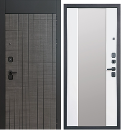 Входная дверь Атриум Интел Дуб Мадейра Горизонт/Белый зеркало