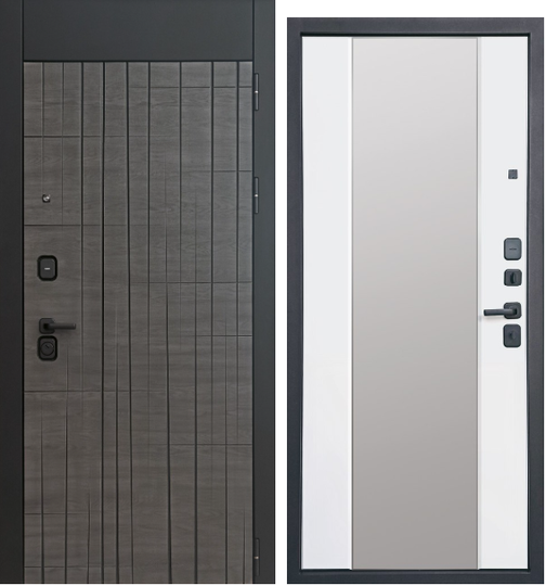 Входная дверь Атриум Интел Дуб Мадейра Горизонт/Белый зеркало