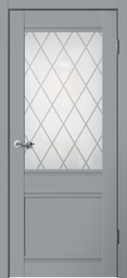 Межкомнатная дверь Flydoors Classic С01 Эмалит серый стекло Английская решетка
