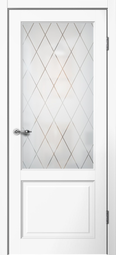 Межкомнатная дверь Flydoors Classic С02 Эмалит белый стекло Английская решетка