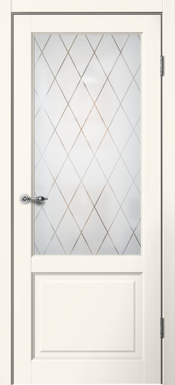 Межкомнатная дверь Flydoors Classic С02 Эмалит ваниль стекло Английская решетка