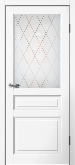 Межкомнатная дверь Flydoors Classic С03 Эмалит белый стекло Английская решетка