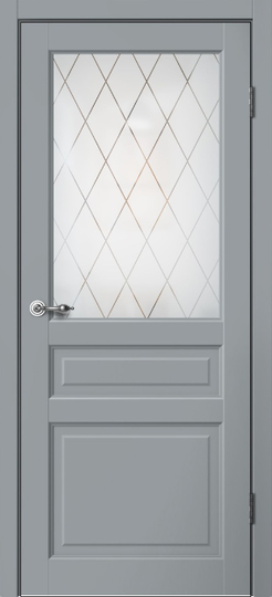 Межкомнатная дверь Flydoors Classic С03 Эмалит серый стекло Английская решетка