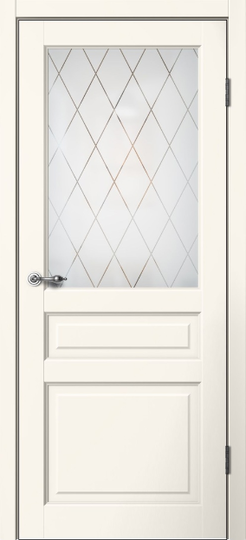 Межкомнатная дверь Flydoors Classic С03 Эмалит ваниль стекло Английская решетка