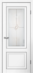 Межкомнатная дверь Flydoors Mone М01 Эмалит белый стекло Ромб молдинг черный