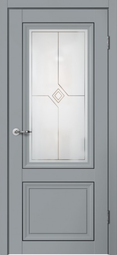 Межкомнатная дверь Flydoors Mone М01 Эмалит серый стекло Ромб молдинг черный