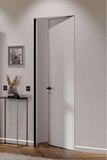 Скрытая дверь невидимка обратного открывания Hausdoors Инвизибл Реверс под покраску кромка черная 4 стороны