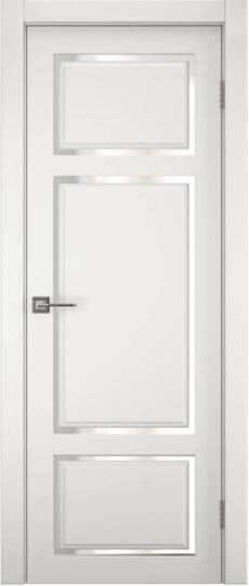 Межкомнатная дверь Synergy Сагиттарус парящая филенка Шагрень белая с зеркалом серебро