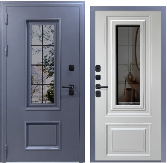 Входная дверь VFD Termo Vetro Муар серый/Белая шагрень стеклопакет